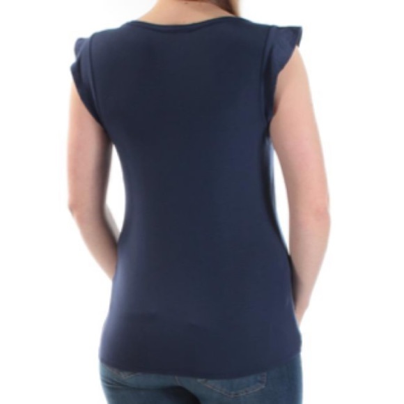 MAISON JULES Navy Eyelet Flutter Sleeves Top S - Picture 2 of 5